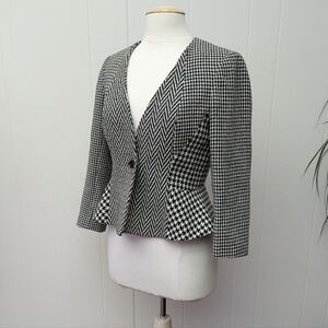 Wool Blend Herringbone Peplum Blazer By Ann Taylor Size 8P